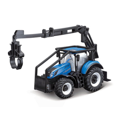 NEW HOLLAND T7.315 TRACTOR 10 CM WITH FRONT LOADER, LOG LOADER AND 3 LOGS