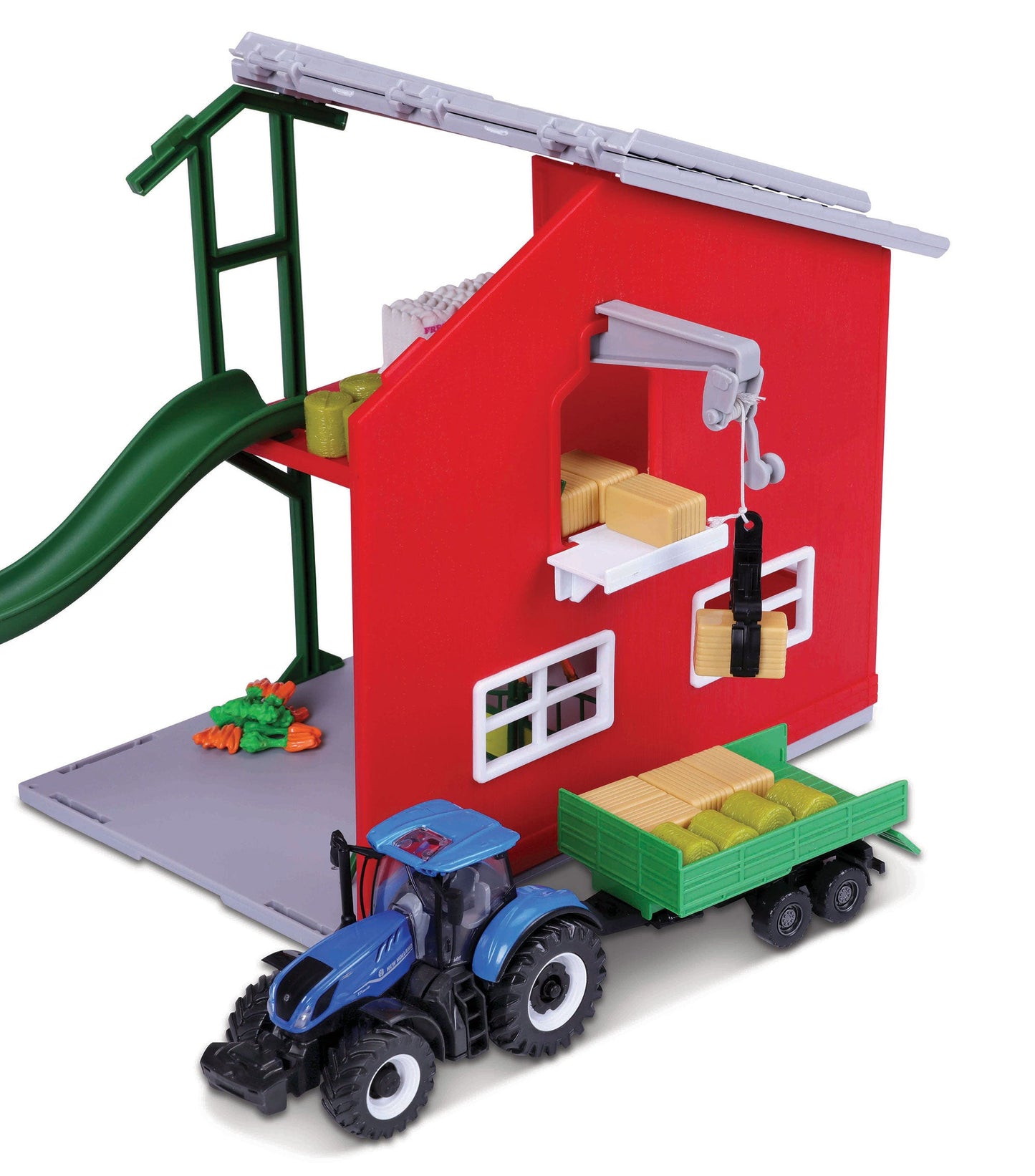 1:43 ENSEMBLE DE JEU DE TERRES AGRICOLES ÉCURIE AVEC TRACTEUR NEW HOLLAND
