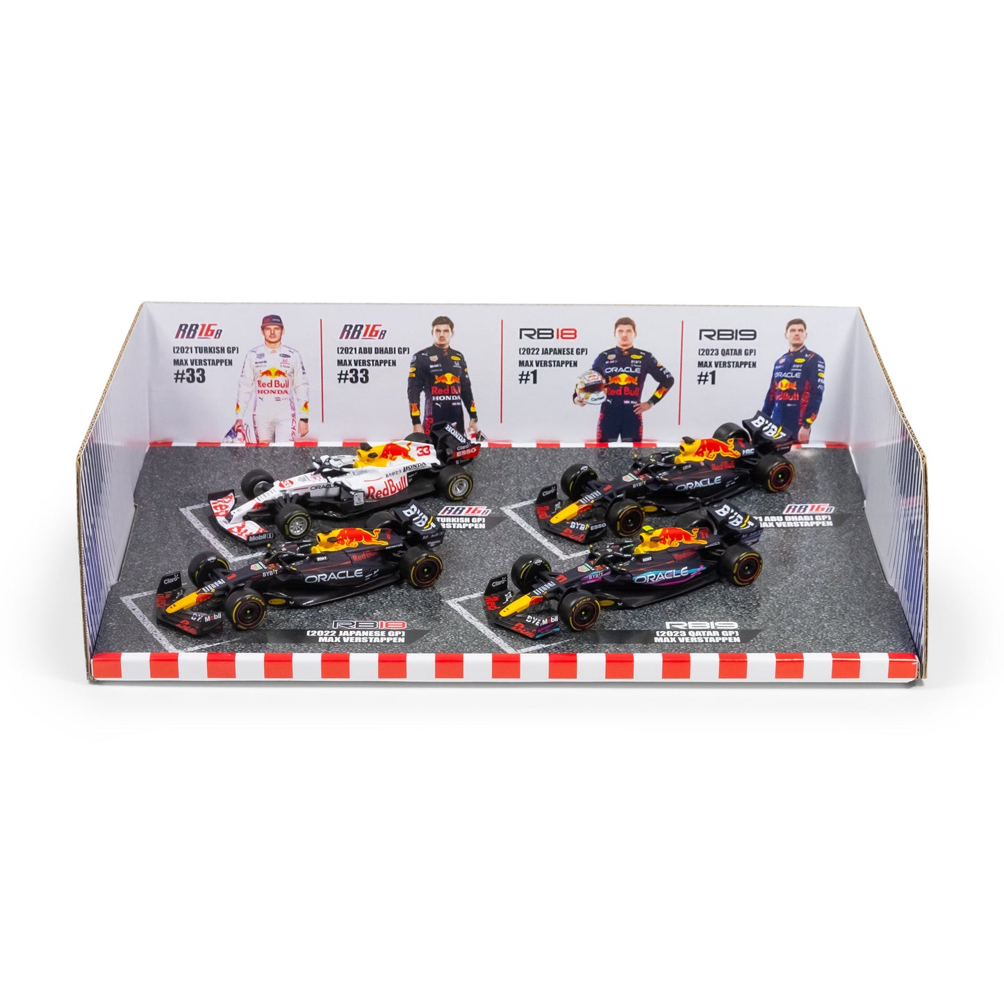Coffret de 4 figurines de champion Max Verstappen F1 RED BULL RACING à l'échelle 1:43