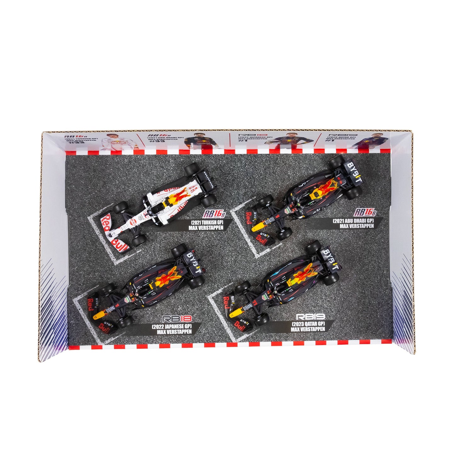 Coffret de 4 figurines de champion Max Verstappen F1 RED BULL RACING à l'échelle 1:43