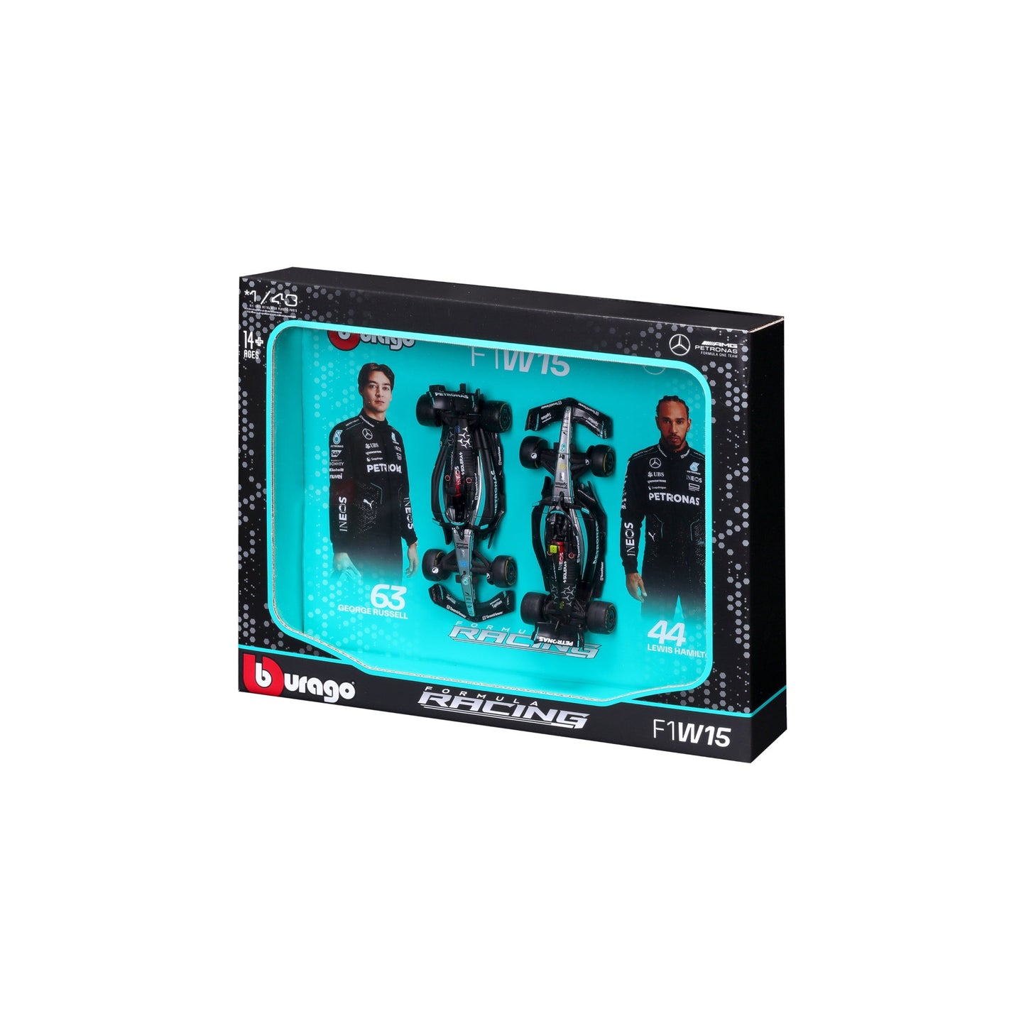 1:43 F1 MERCEDES AMG W15 2024 TWO-PACK HAMILTON AND RUSSELL
