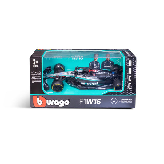 1:43 F1 MERCEDES AMG W15 2024 RUSSELL IN A 12 PIECE DISPLAY