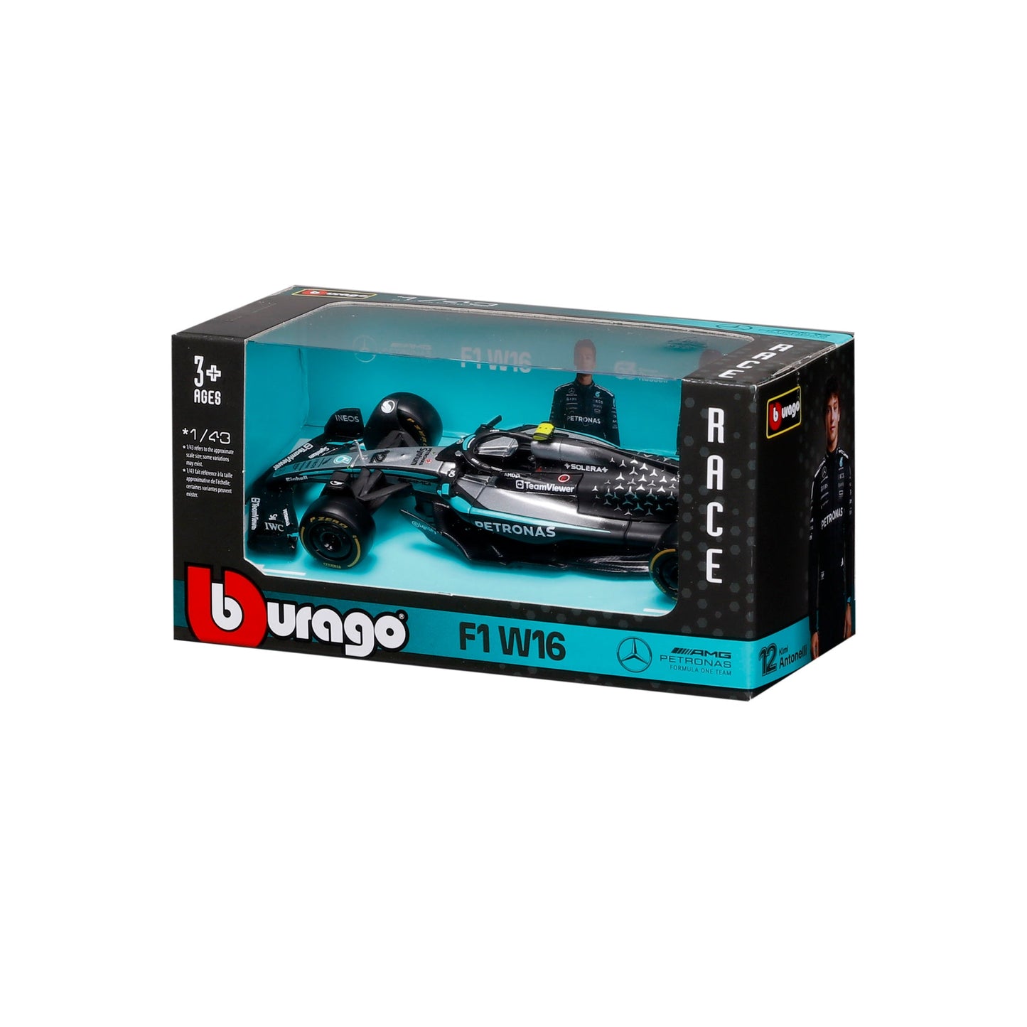 1:43 F1 MERCEDES AMG W16 2025 ANTONELLI IN 12PC DISPENSER