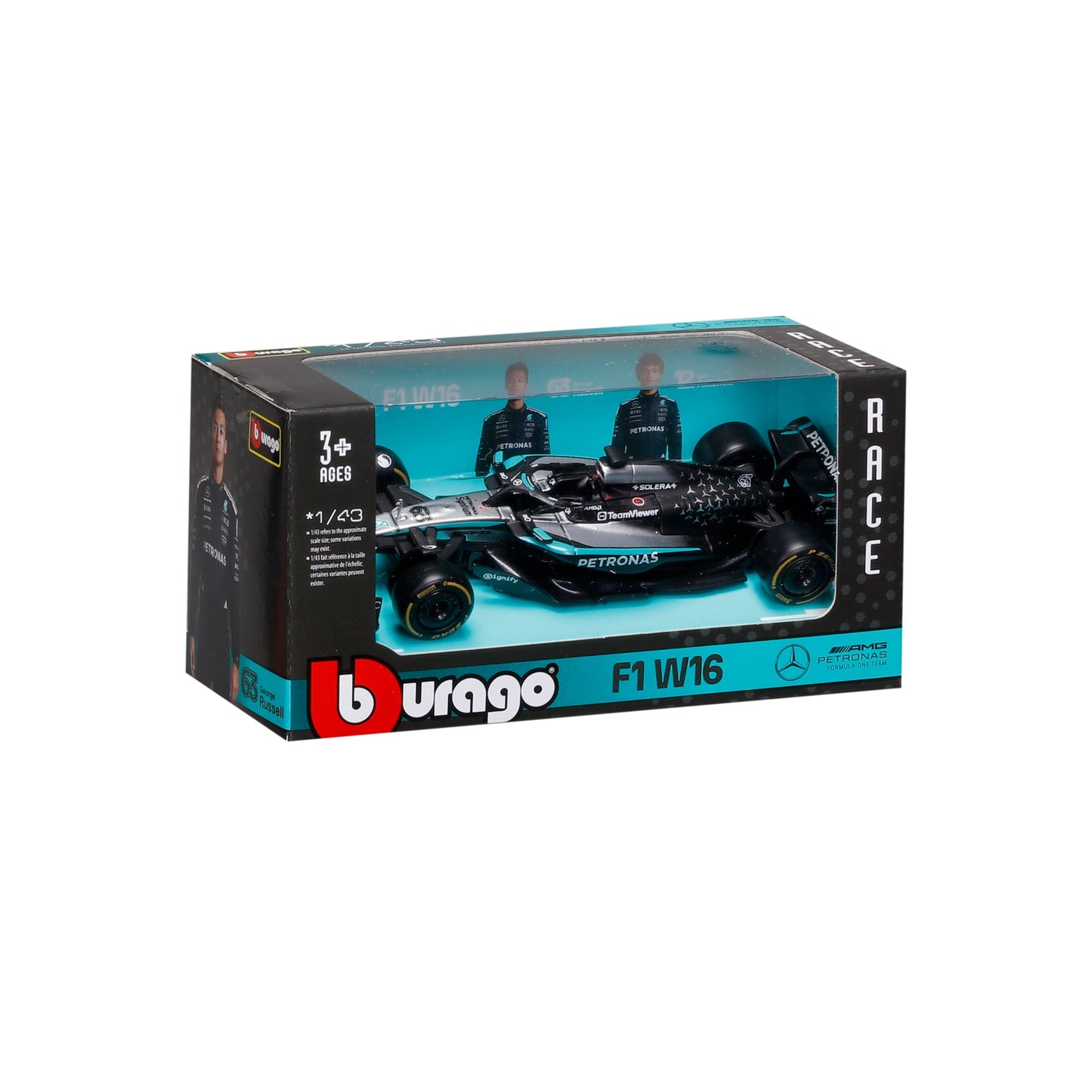 1:43 F1 MERCEDES AMG W16 2025 RUSSELL IN 12PC DISPLAY