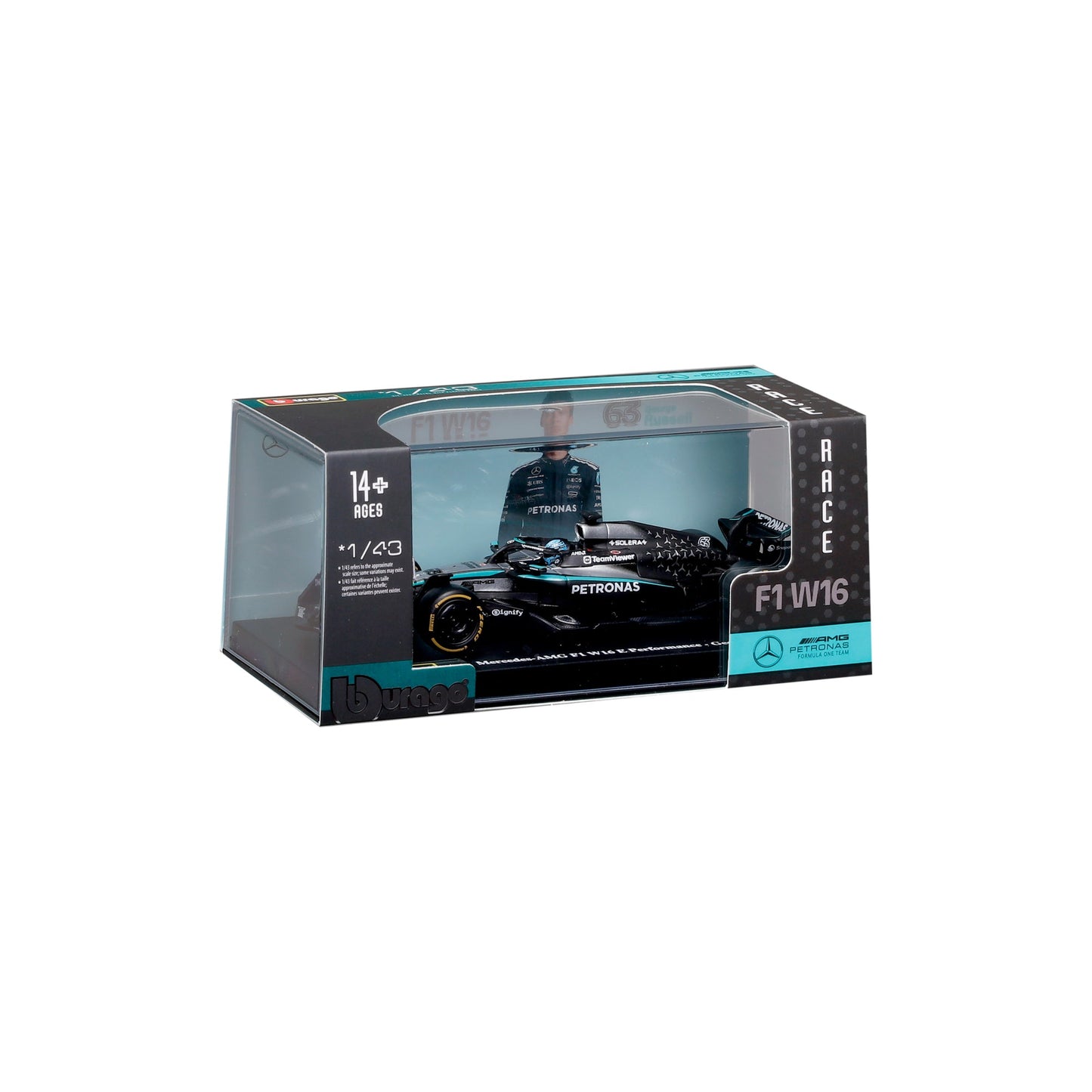 1:43 F1 MERCEDES AMG W16 2025 RUSSELL WITH HELMET