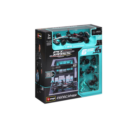 1:43 F1 MERCEDES AMG W15 2024 PIT PASS DIORAMA RUSSELL