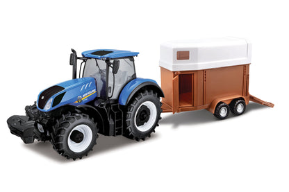 NEW HOLLAND T7.315 TRACTOR WITH HORSE TRAILER 1:32