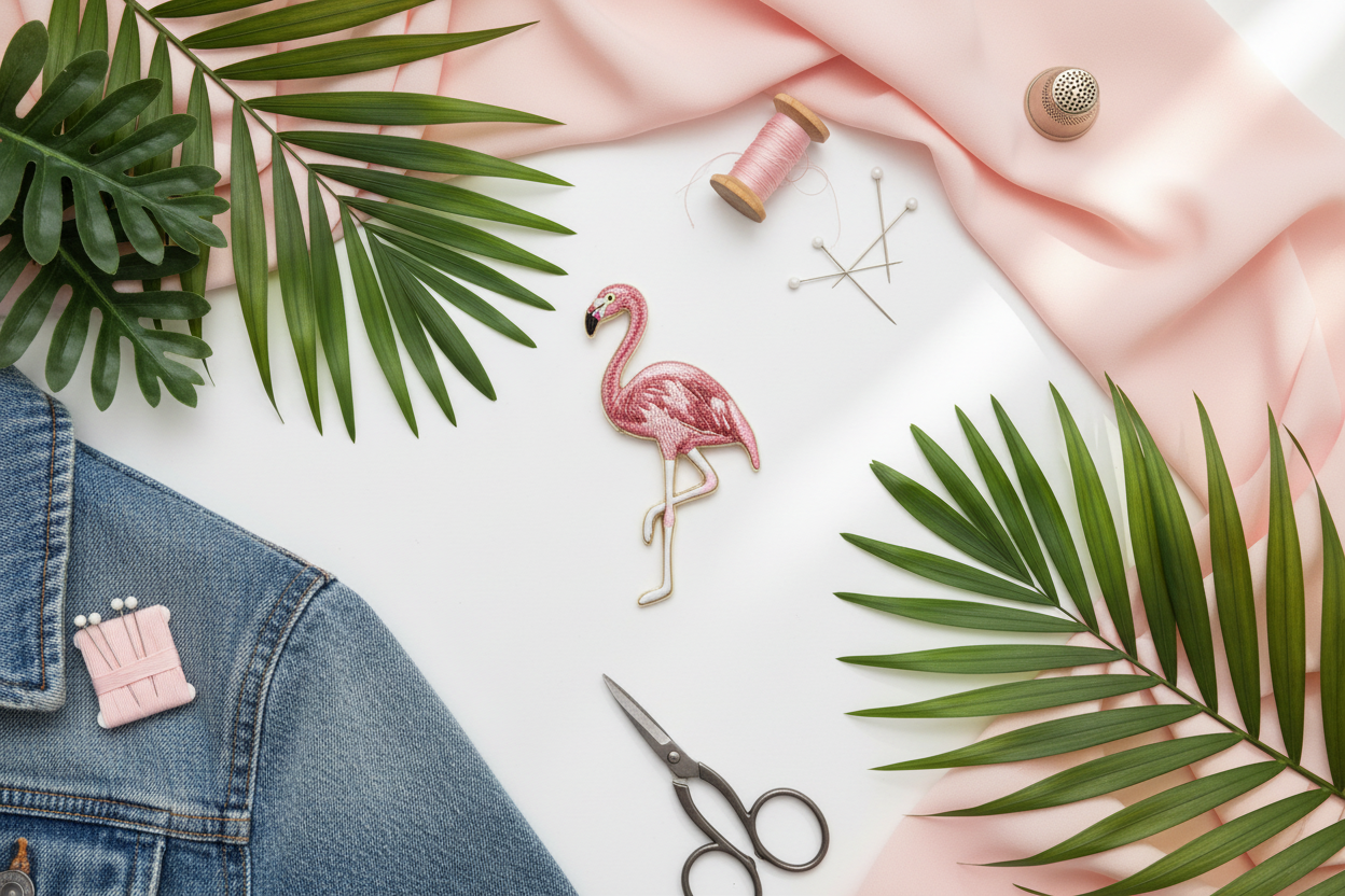 Roze flamingo strijkpatch
