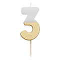 White & Gold Birthday Number Candle - 3
