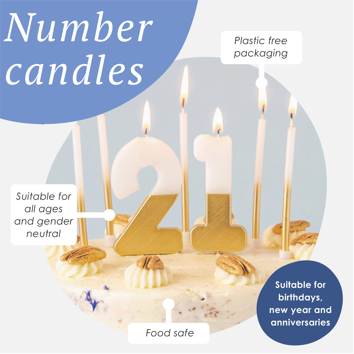 White & Gold Birthday Number Candle - 5