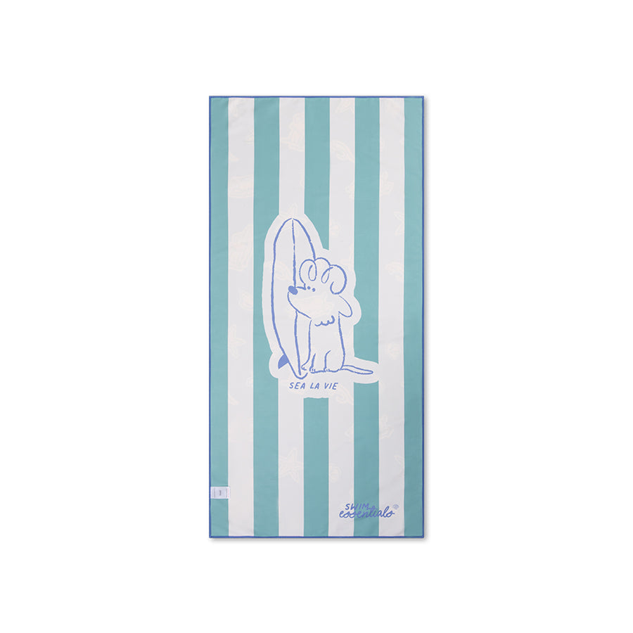 Microfiber Beach Towel - Green - Surf Dogs - 135 x 65 cm