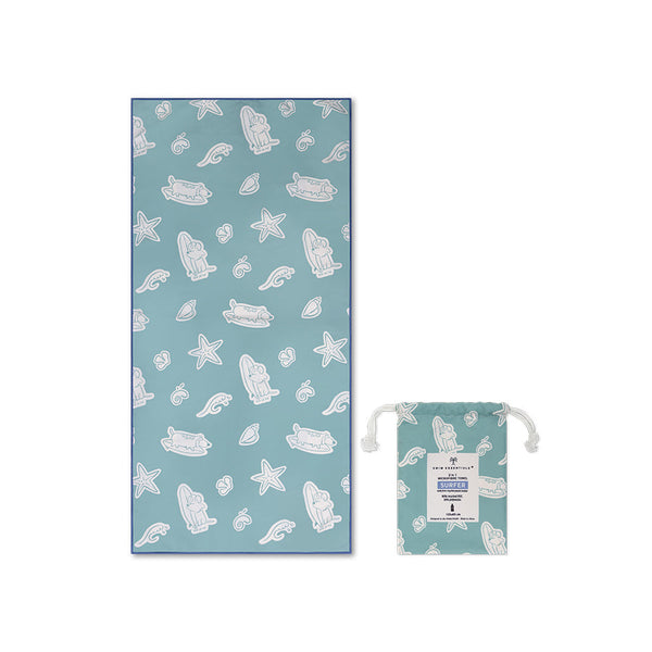 Microfiber Beach Towel - Green - Surf Dogs - 135 x 65 cm