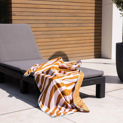 Microfiber Beach Towel - Orange/White - Vibrant Stripes - 135 x 65 cm