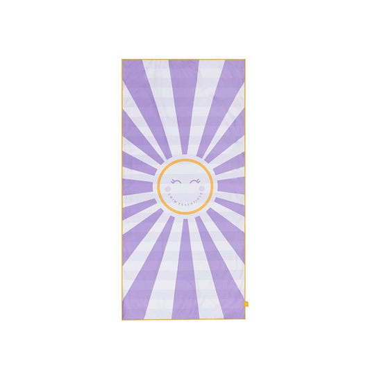 Microfiber Beach Towel - Purple/White - Happy Sunshine - 135 x 65 cm