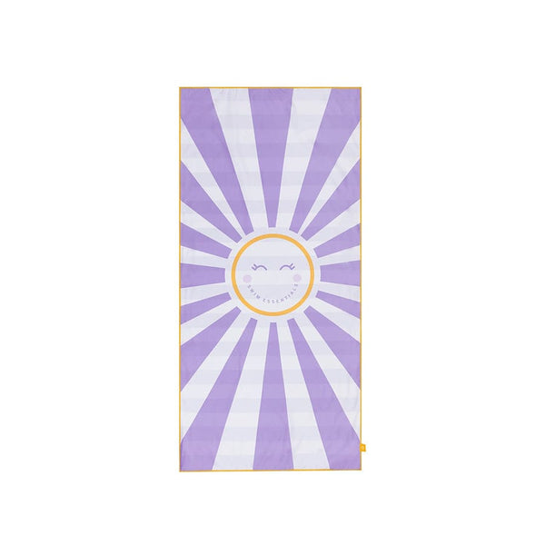 Microfiber Beach Towel - Purple/White - Happy Sunshine - 135 x 65 cm