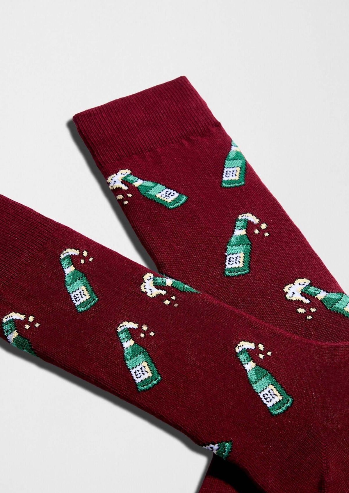 Calcetines BeBeer Burgundy con diseño de botellas de cerveza espumante en verde - BESOCKS