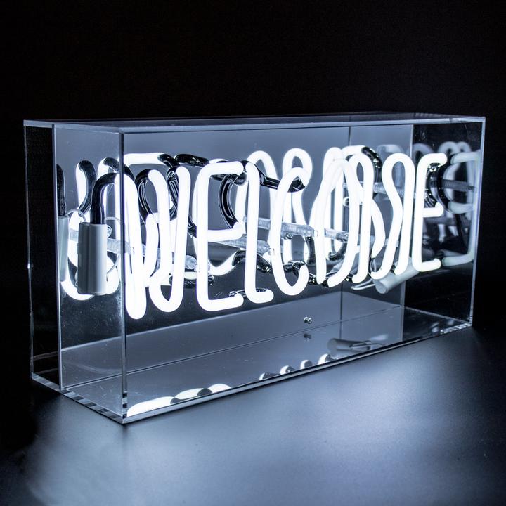 White Welcome neon
