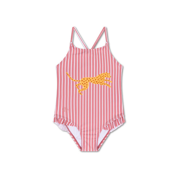 Maillot de bain Fille - Rayé Rouge/Blanc - Fleur marguerite