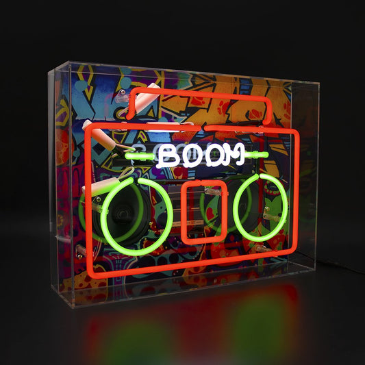 'Boom Box' Large Glass Neon Sign