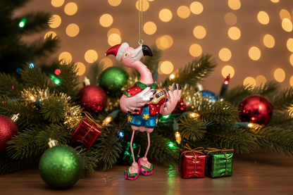 Boule de Noël Flamant rose avec guitare