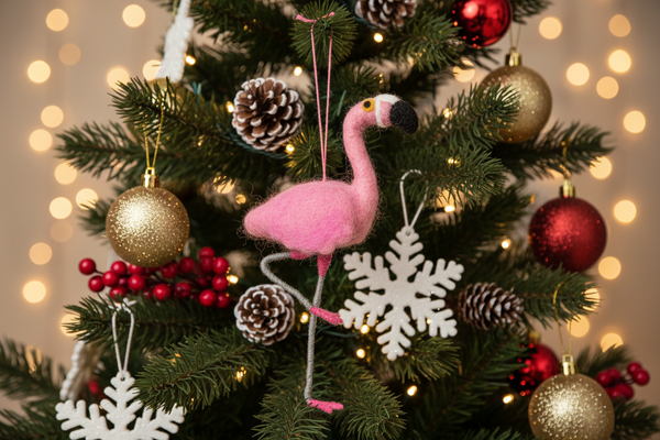 Frankie the Flamingo Felt Christmas Ball 