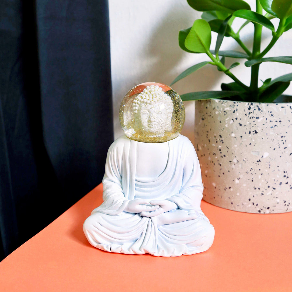 Schneekugel Buddha Weiß