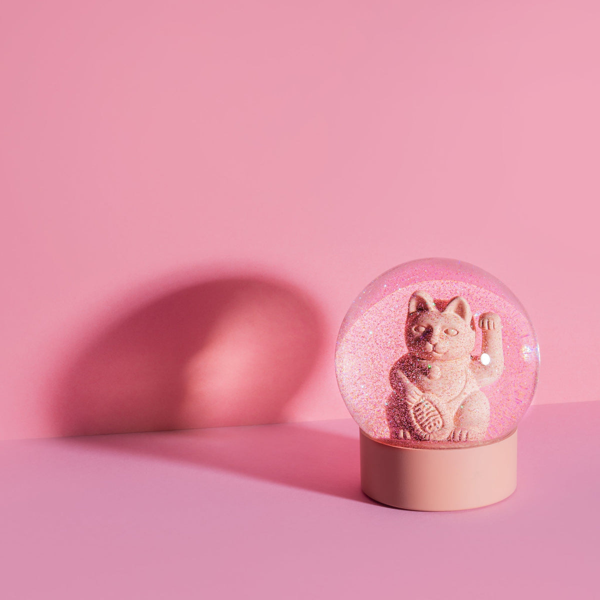 Pink Lucky Cat Snow Globe