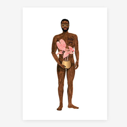 Naked Boy with a Plant - Poster