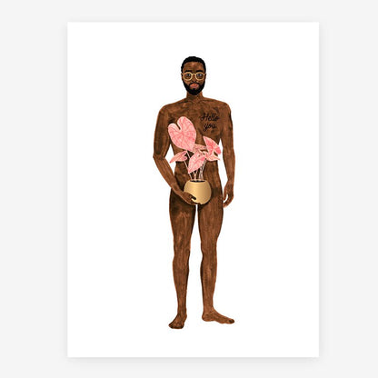 Naked Boy with a Plant - Poster