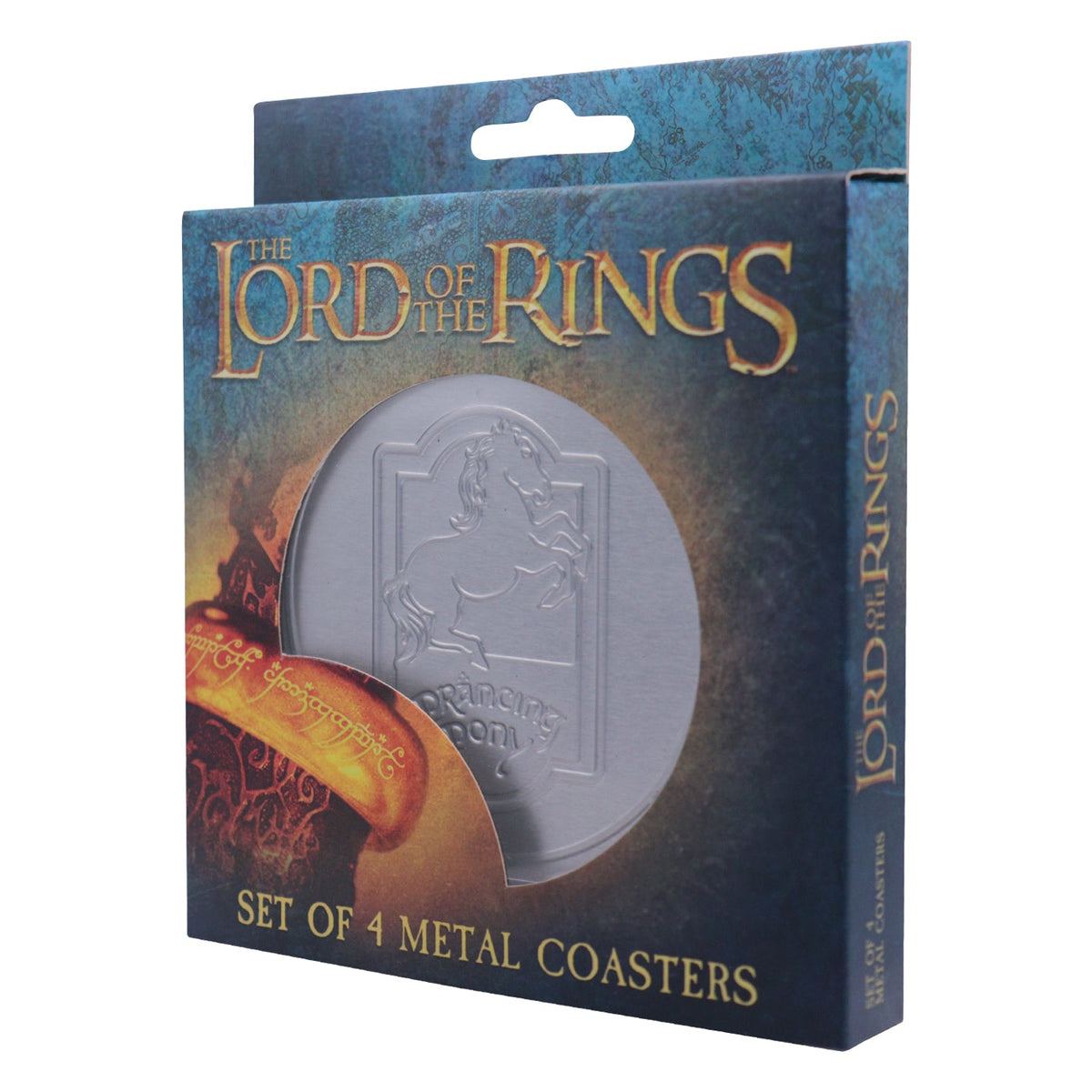 Set of 4 embossed Lord of the Rings metal coasters
