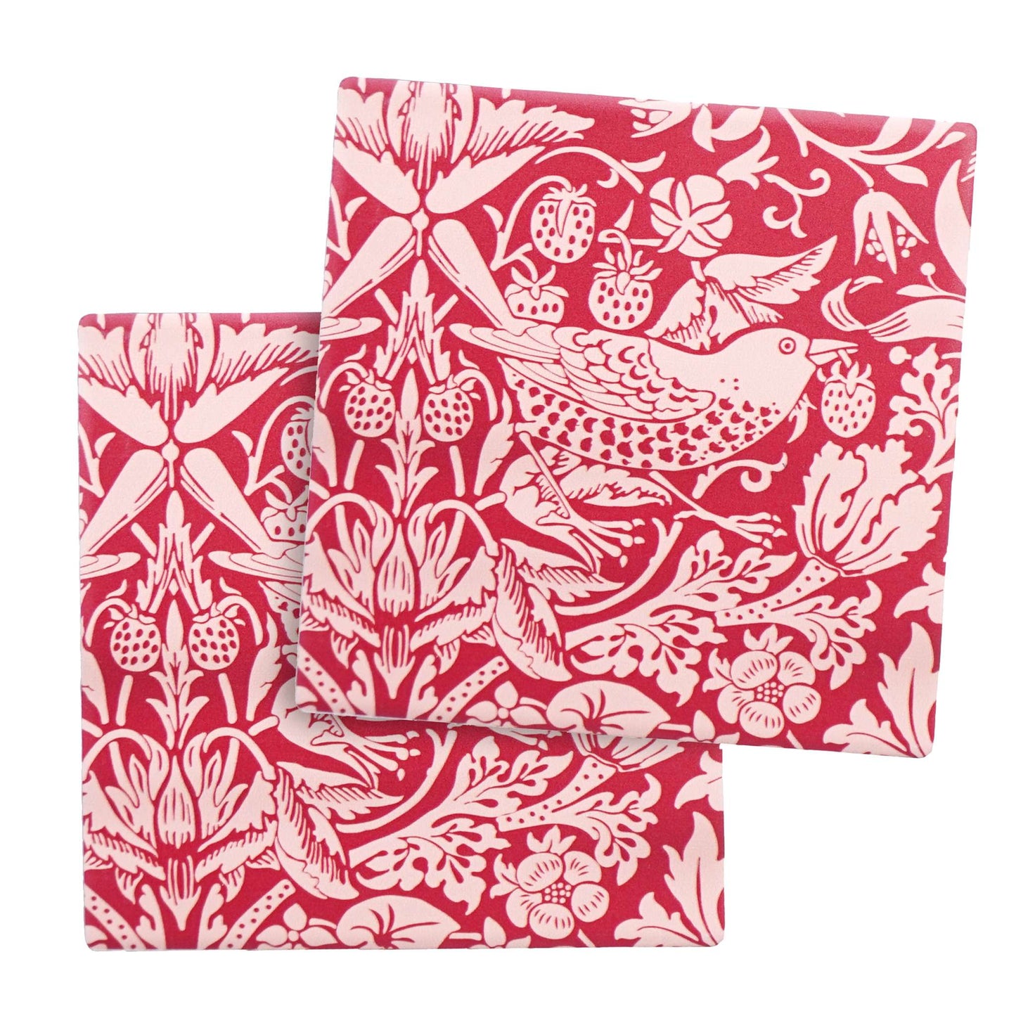 Set of 2 ceramic coasters ACS William Morris Raspb