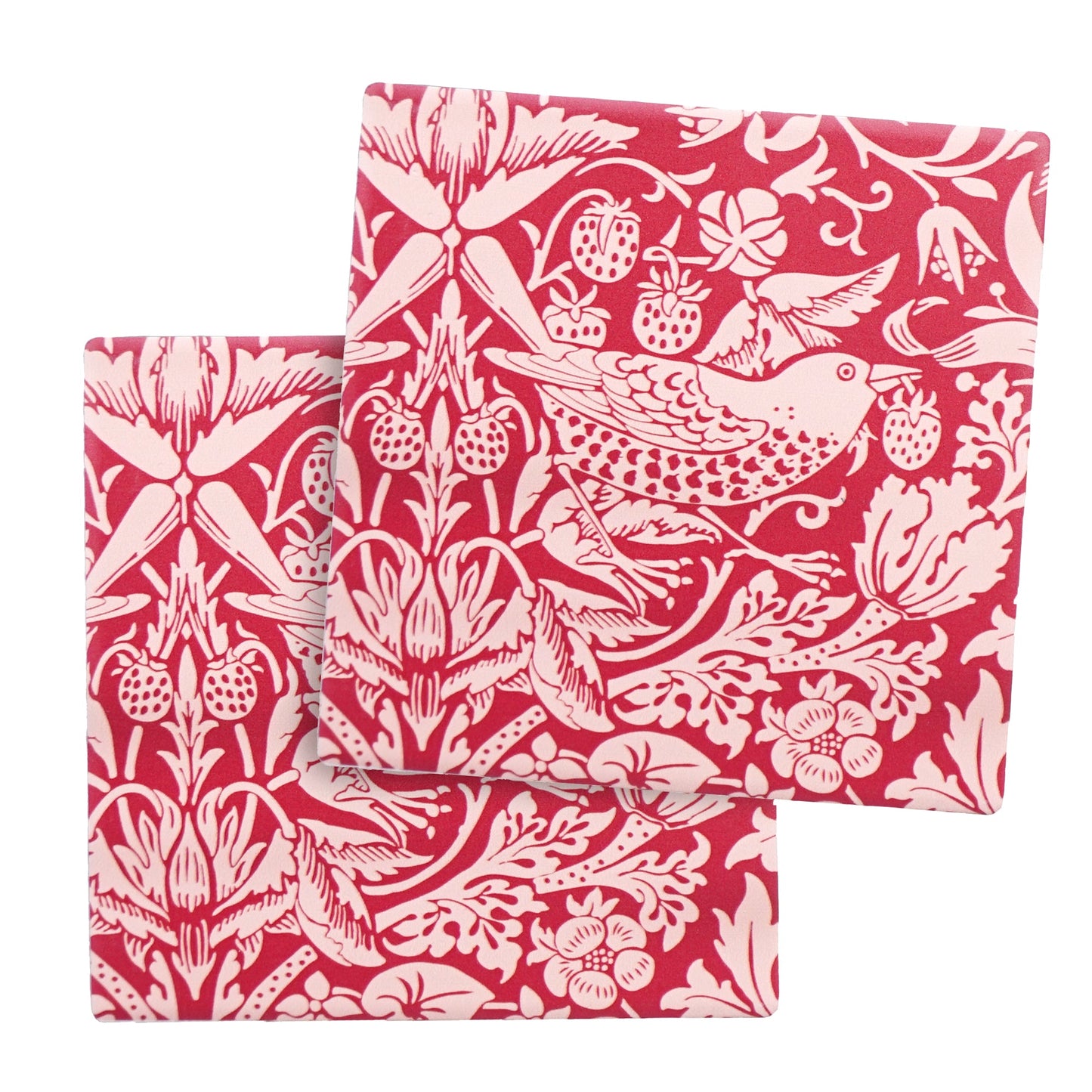 Set of 2 ceramic coasters ACS William Morris Raspb