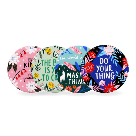 Set of 4 Bonbi Forest Quotes Ceramic Coasters