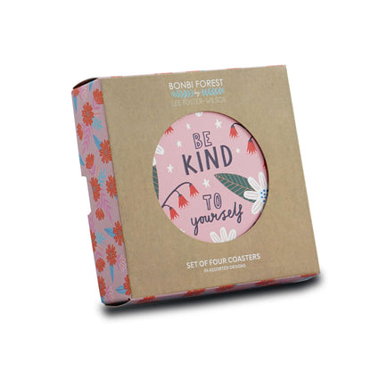 Set of 4 Bonbi Forest Quotes Ceramic Coasters