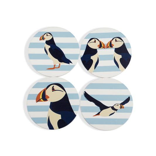 Pack of 4 RSPB puffin blue ceramic coasters