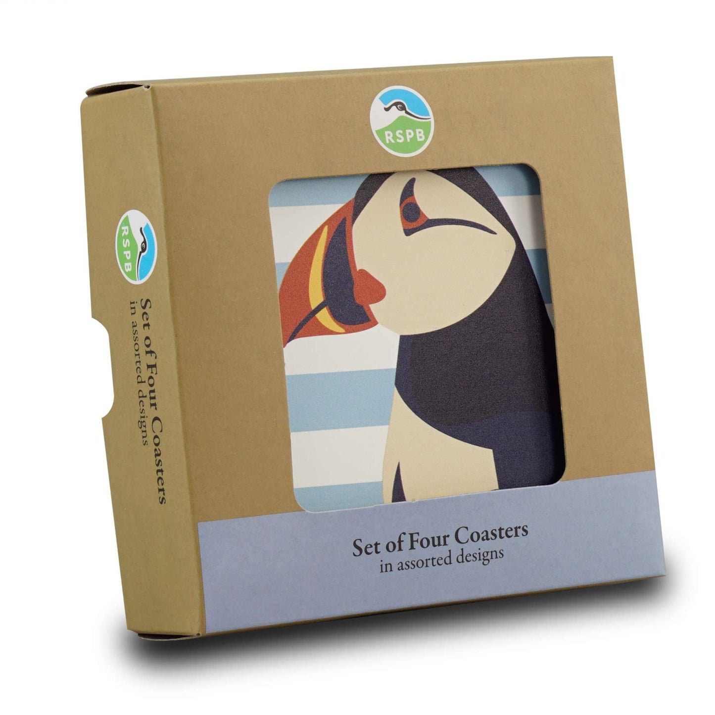 Pack of 4 RSPB puffin blue ceramic coasters