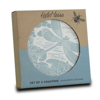 Set of 2 Kate Heiss Powder blue ceramic coasters