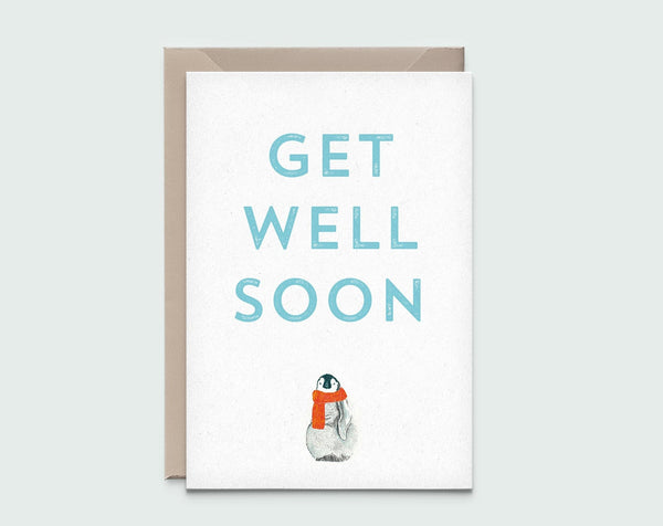 Carte de vœux Pingouin Kathings Get Well Soon avec enveloppe, format A6 éco-responsable