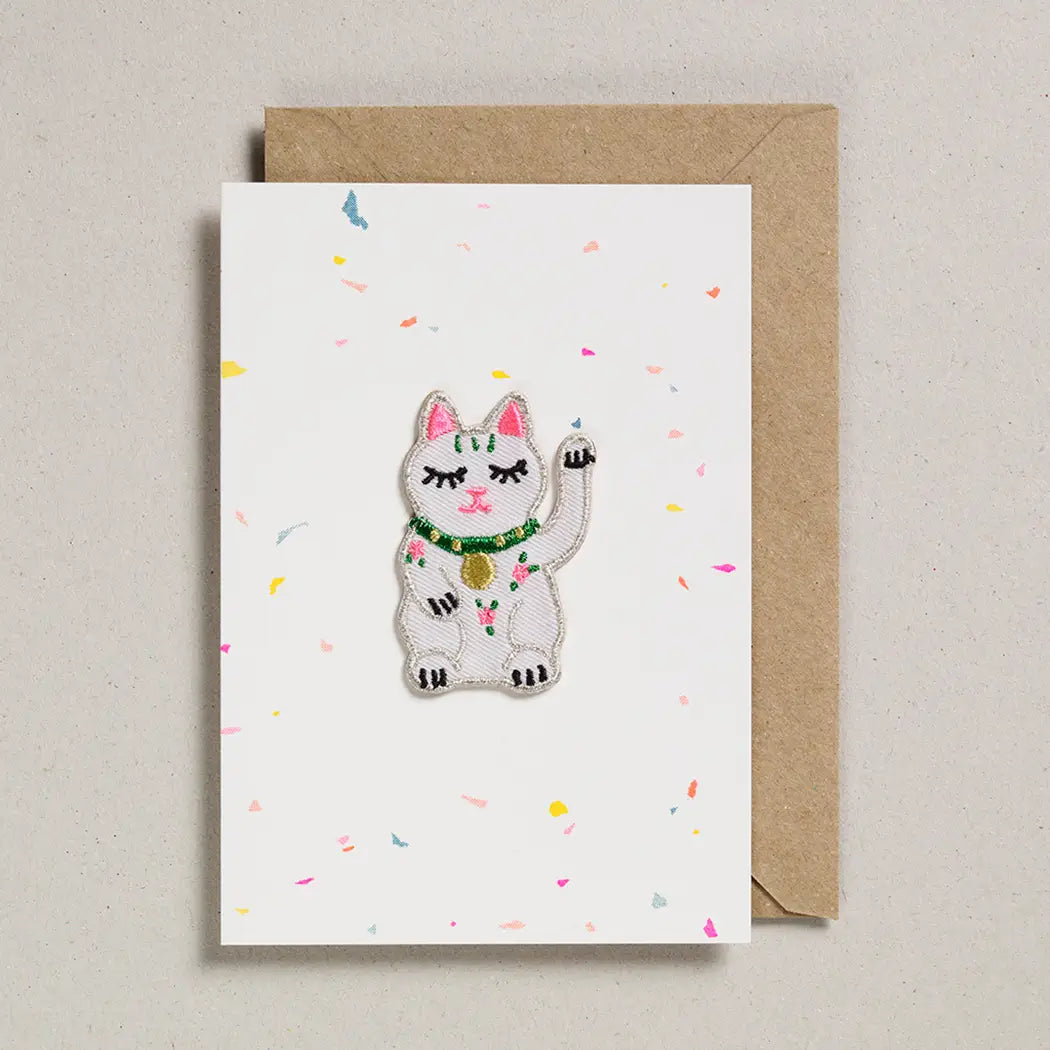 Greeting Card with Patch - Lucky Cat
