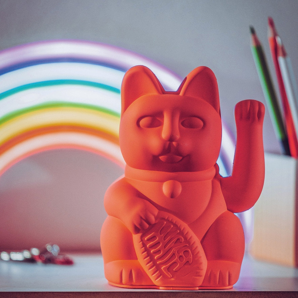 Neon Orange Lucky Cat