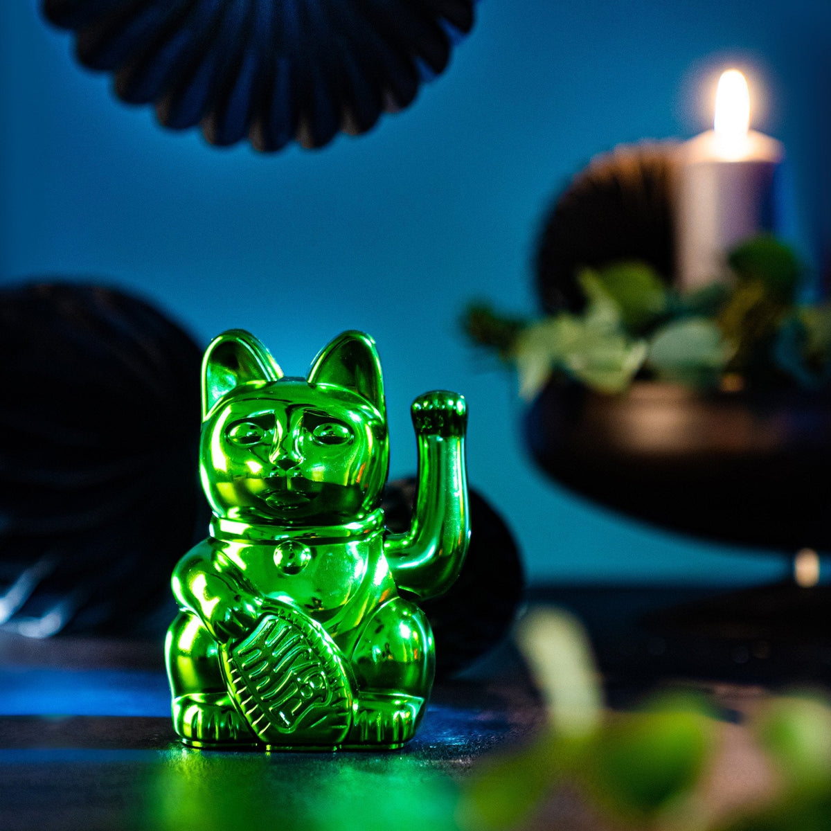 Shiny Green Lucky Cat - Xmas Edition