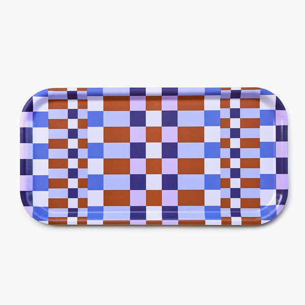 Caramel/Sky CHECKER MIX Rectangular Serving Tray - 43x22 cm