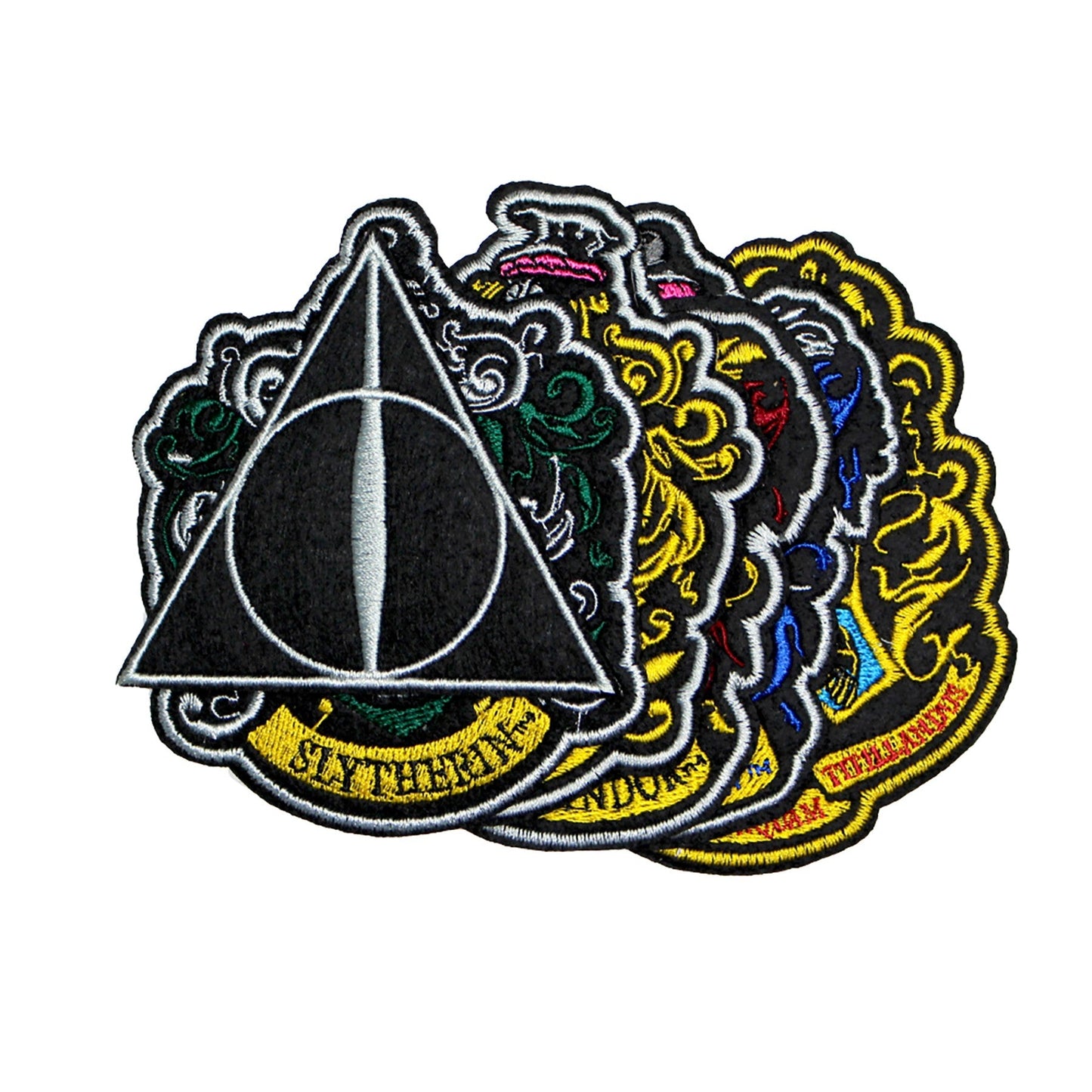 Set of 6 Deluxe Patches Hogwarts Houses and Deathly Hallows