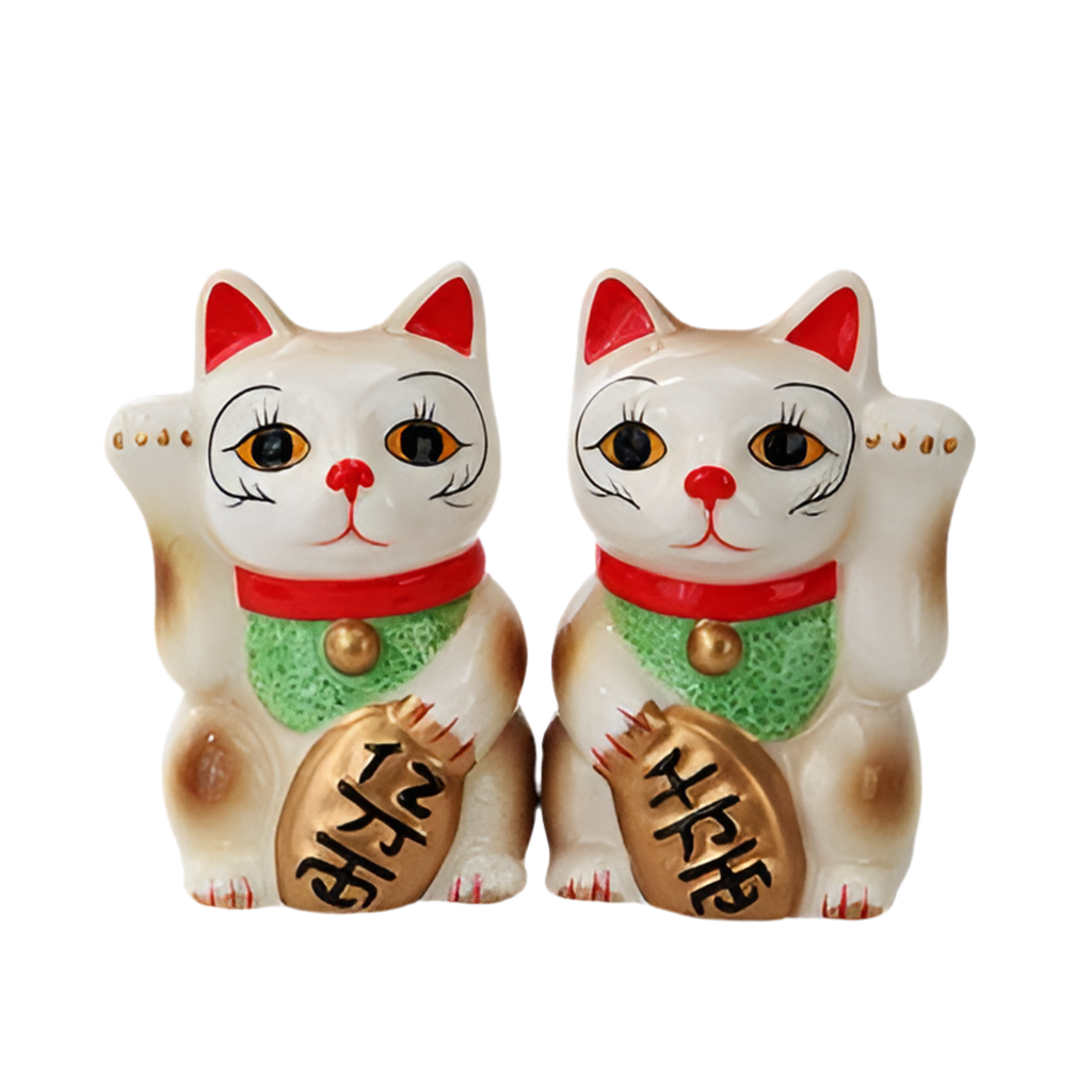 White Lucky Cats Salt and Pepper Shakers