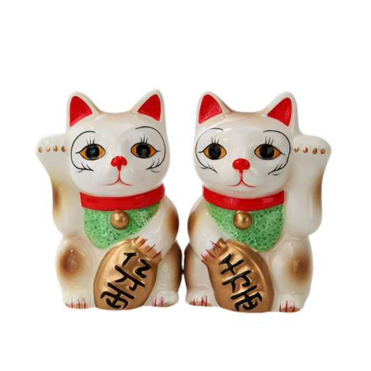 White Lucky Cats Salt and Pepper Shakers