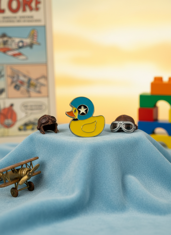 Photo produit - Pin’s Canard Jaune avec Casque Moto