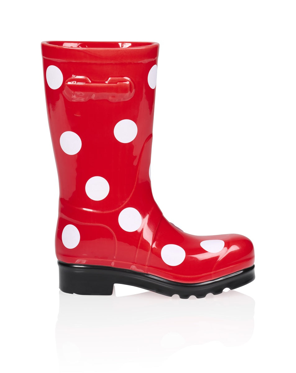 vase bottes wellington rouge a pois bitten