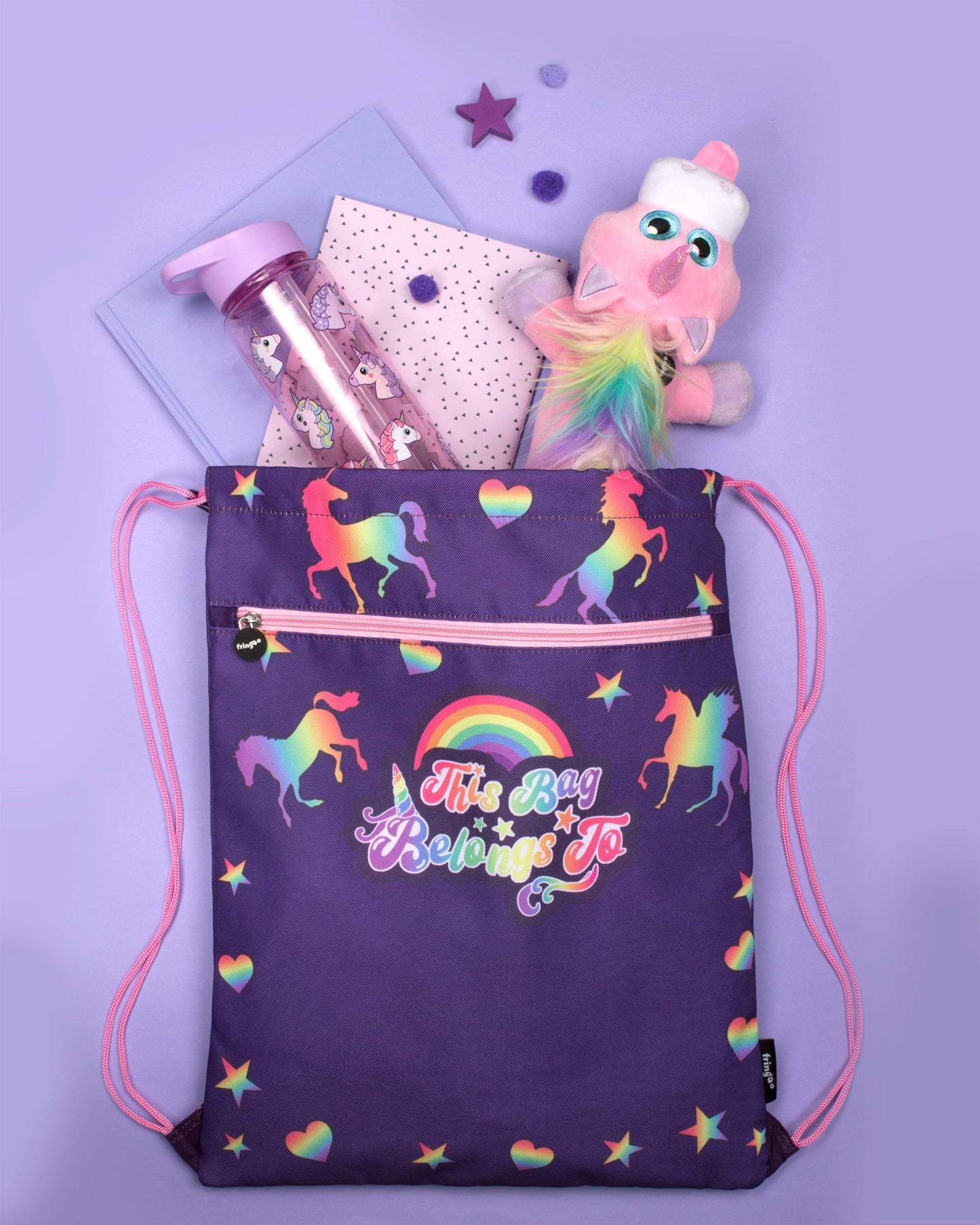 Sac à cordon – violet licornes