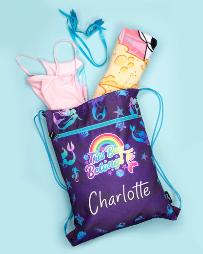 Personalized Drawstring Bag - Purple Mermaids