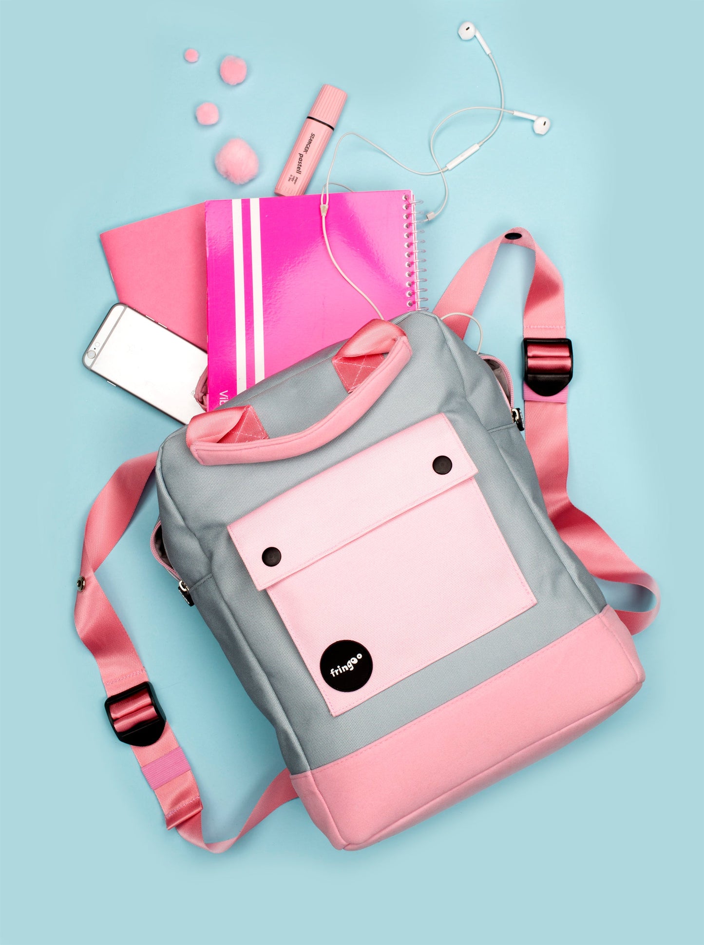 Sac à Dos Adolescent Gris et Rose